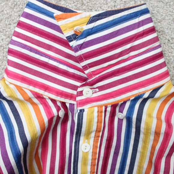 Bugatchi Uomo Shirt Mens 2XL XXL Red/Pink/Yellow Striped Cotton Long Sleeve - Picture 8 of 12